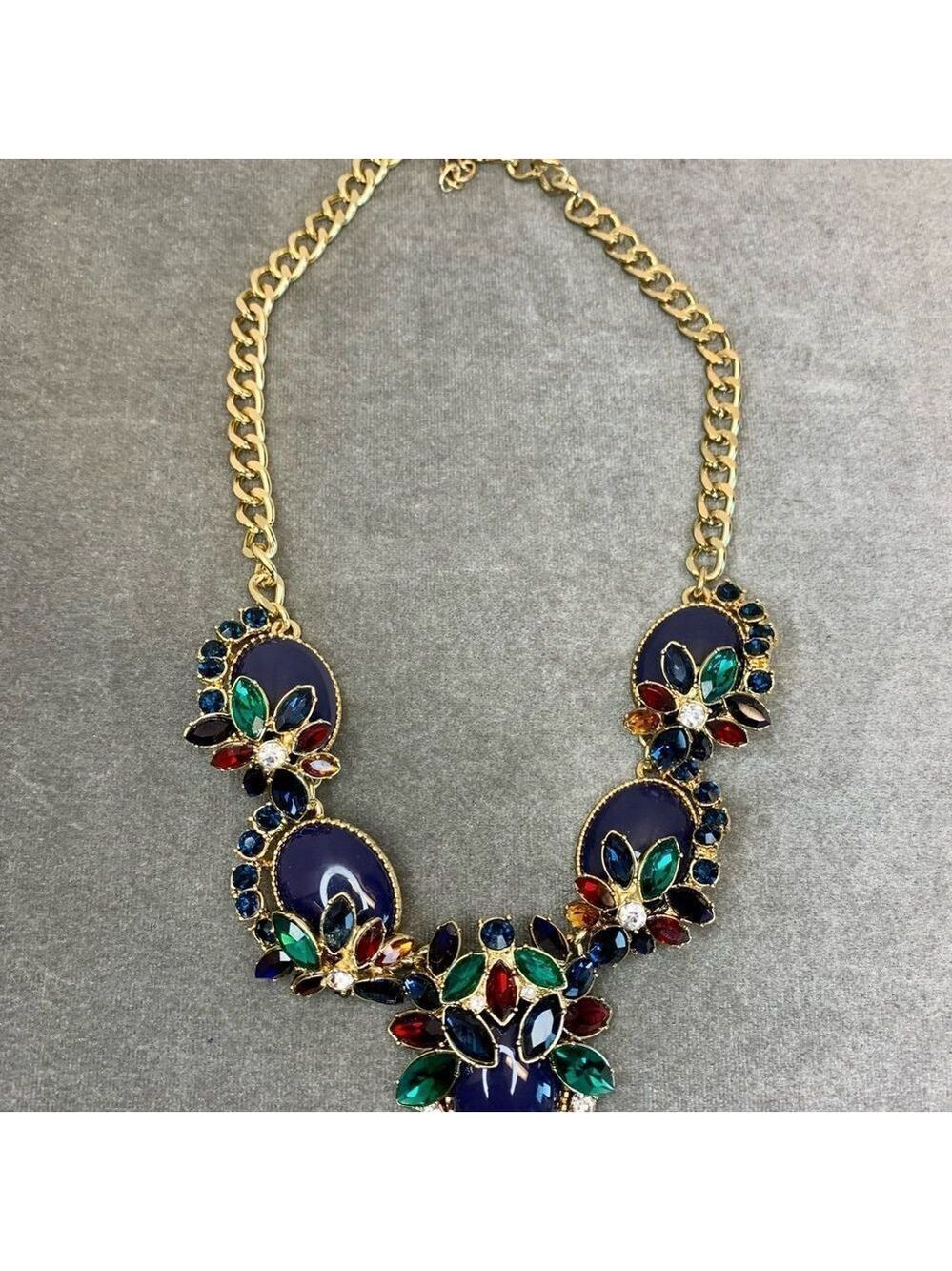 Talbots multicoloured gem jewelled rhinestone chunky statement necklace